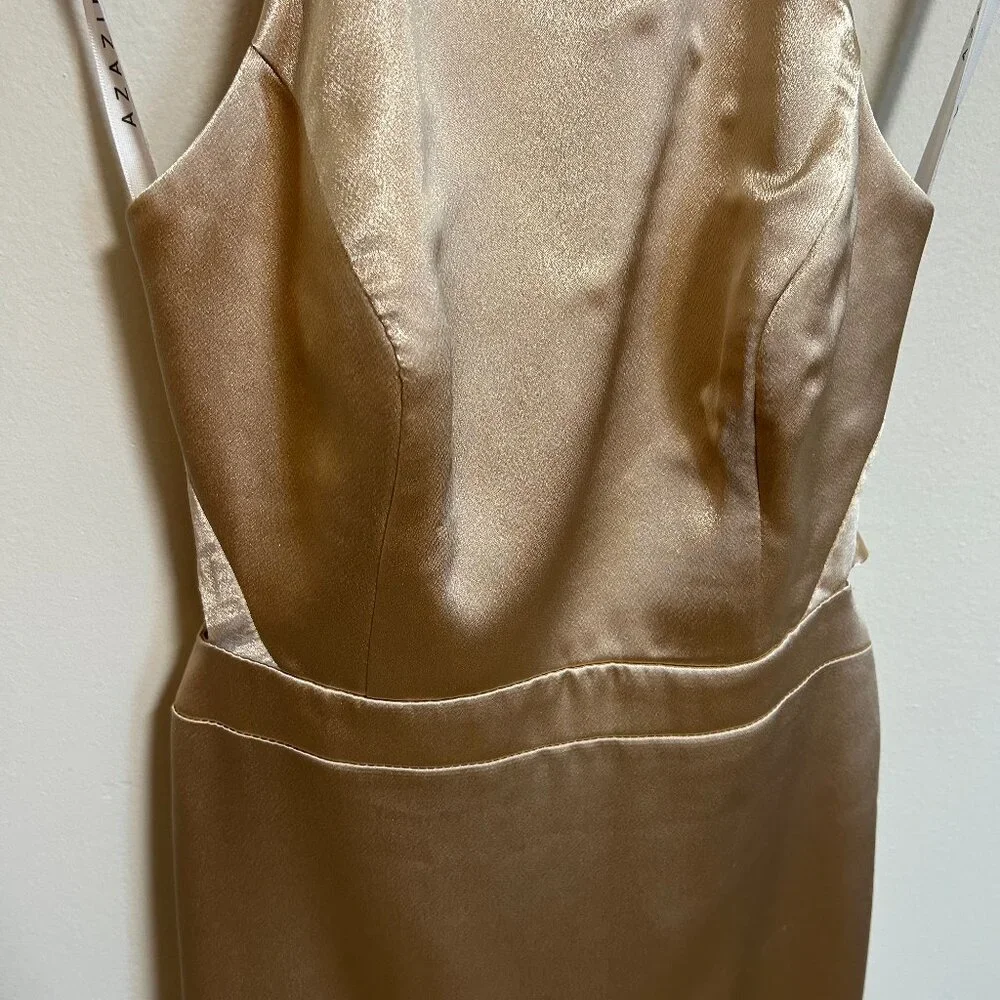 Azazie Clarice Gold Metallic Satin Bridesmaid Dress Sz 6 EUC - Picture 7 of 12